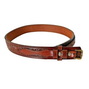 Circle Y of Yoakum Brown Leather Belt Size 30 Embossed Hand Made in Texas